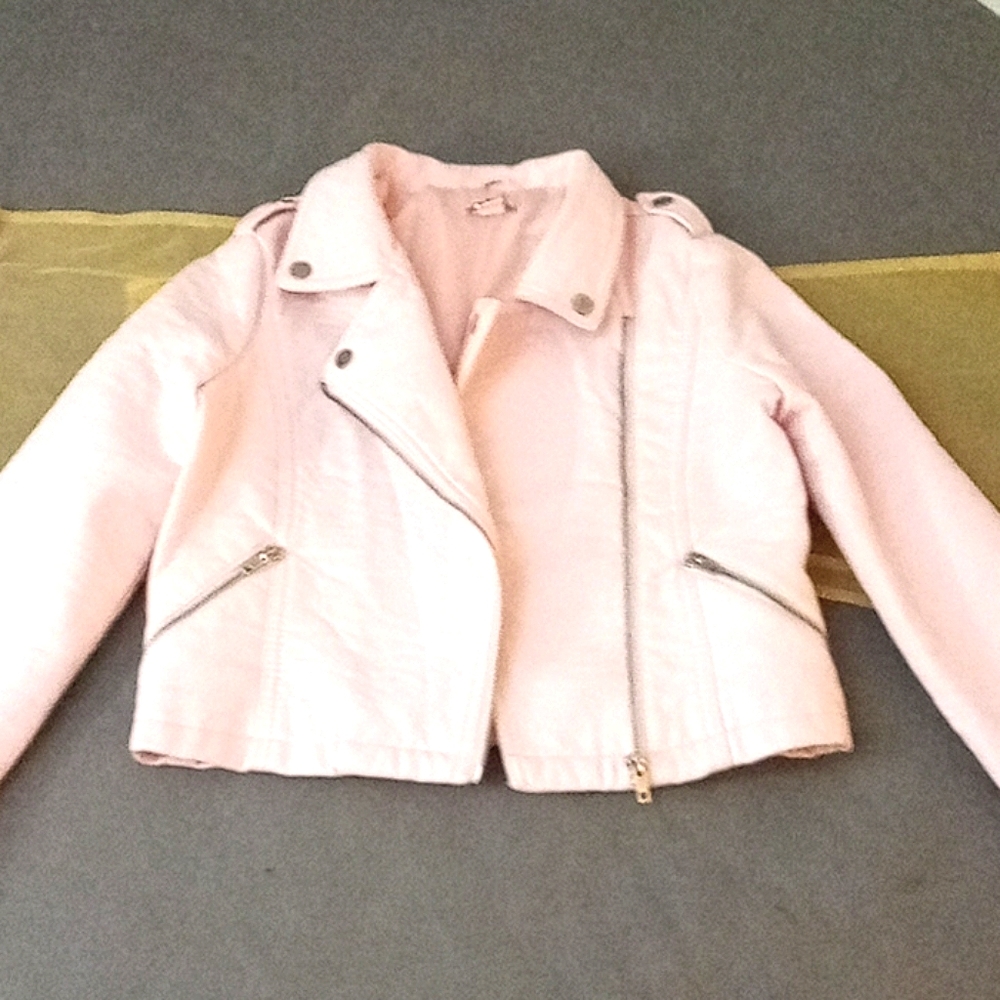 Girls Vintage light pink leather moto jacket